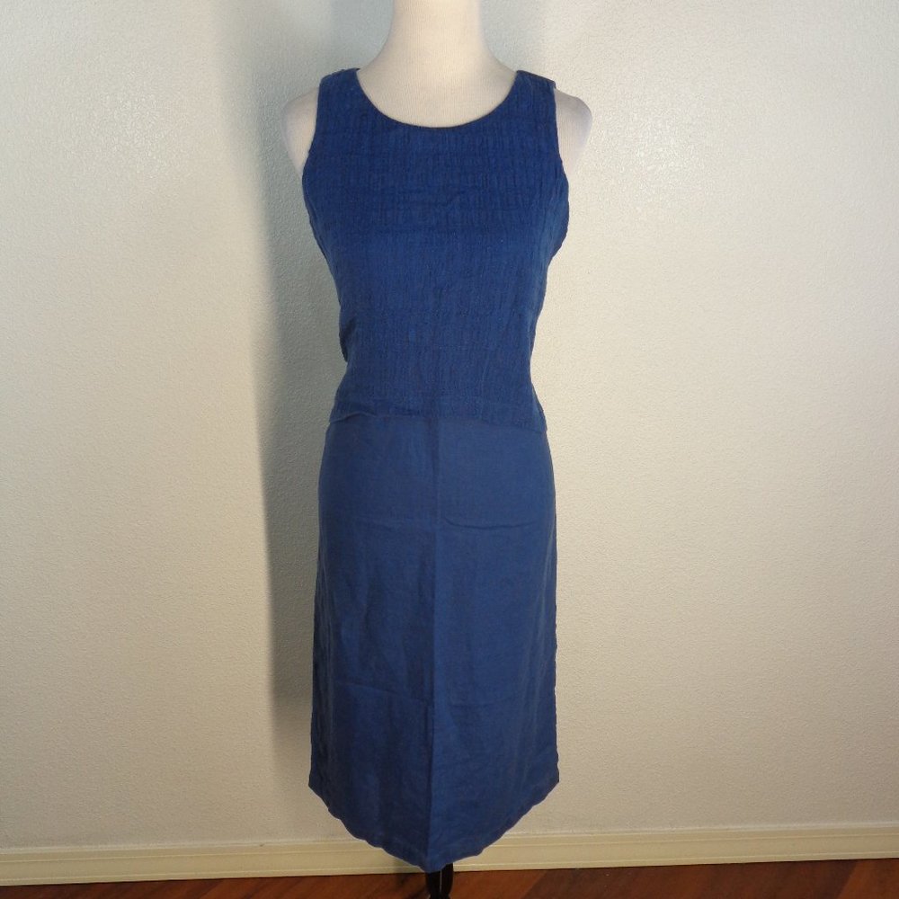 Pure J. Jill Dress Women 100% Linen Batik Blue Maxi Layered Sleeveless Sz XS